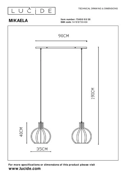 Lucide MIKAELA - Lámpara colgante - 2xE27 - Negro - TECHNISCH